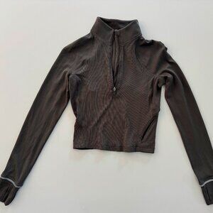lululemon It's Rulu Ribbed Cropped Half Zip Size 2 Olive Green SOLD
